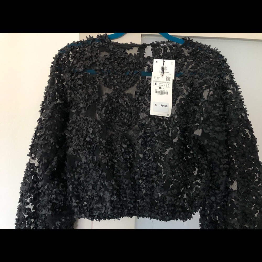 Zara sheer floral blouse - black